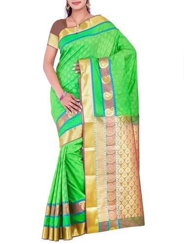 gold border paisley kanjivaram saree with blouse - 15434919 - Very Small Image - 1