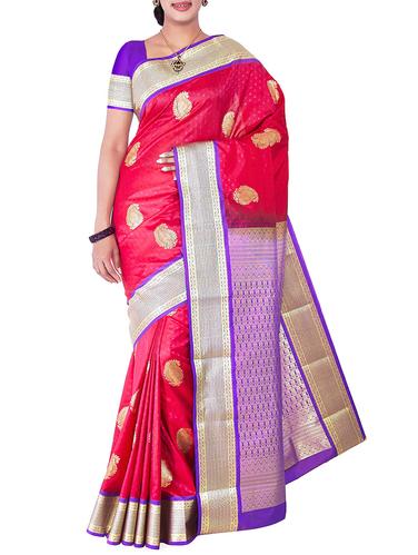 paisley zari pink kanjivaram saree with blouse - 15434925 - Very Small Image - 1