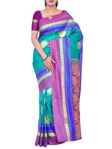 floral zari green kanjivaram saree with blouse - 15434929 - Very Small Image - 1