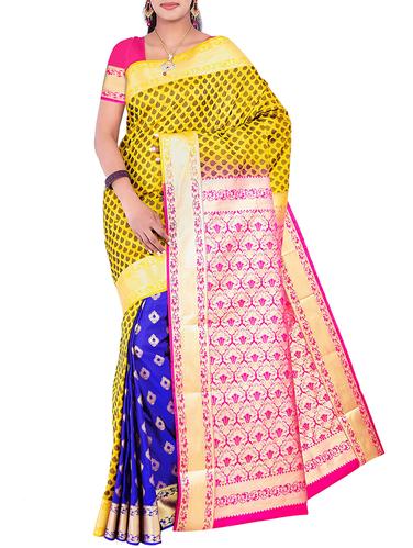 tonal shades zari kanjivaram saree with blouse - 15434931 - Very Small Image - 1