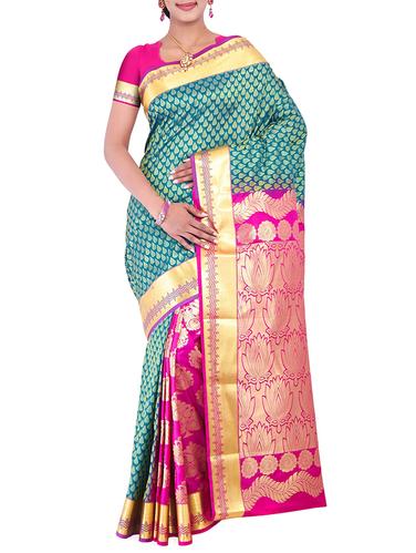 contrast border zari kanjivaram saree with blouse - 15434936 - Very Small Image - 1