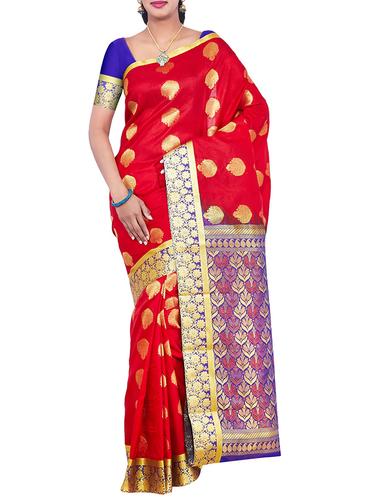 zari motif red kanjivaram saree with blouse - 15434937 - Very Small Image - 1