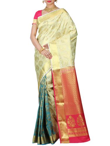 floral dual tone kanjivaram saree with blouse - 15434969 - Very Small Image - 1
