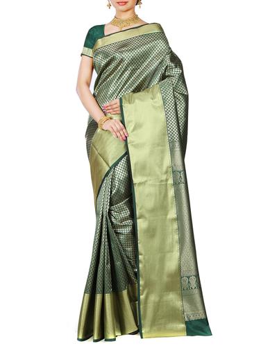 gold zari green kanjivaram saree with blouse - 15434970 - Very Small Image - 1