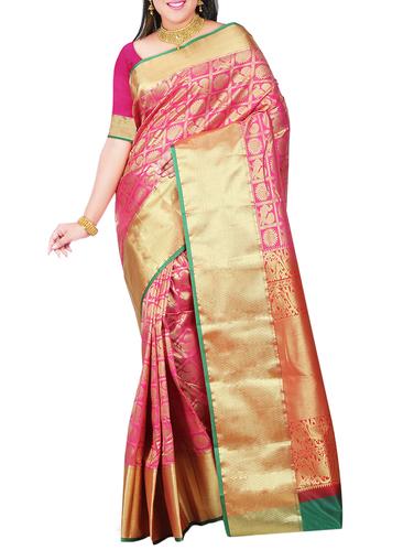 conversational pink kanjivaram saree with blouse - 15434971 - Very Small Image - 1
