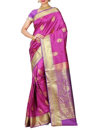 zari motif purple kanjivaram saree with blouse - 15434980 - Very Small Image - 1