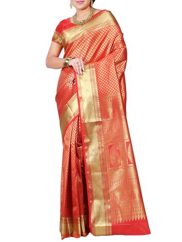 gold zari red kanjivaram saree with blouse - 15434982 - Very Small Image - 1