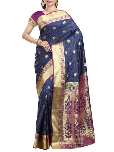 floral zari motif kanjivaram saree with blouse - 15435016 - Very Small Image - 1