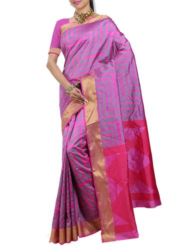 geometrical pink woven saree with blouse - 15435070 - Very Small Image - 1