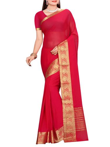 paisley zari border red saree with blouse - 15435076 - Very Small Image - 1