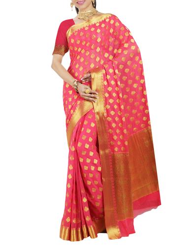 zari motif coral kanjivaram saree with blouse - 15435084 - Very Small Image - 1