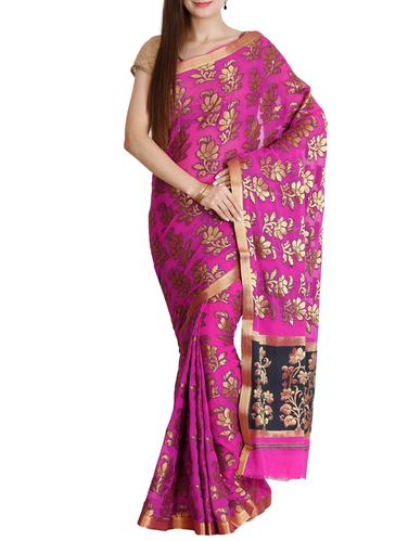 floral gold zari woven saree with blouse - 15435093 - Very Small Image - 1