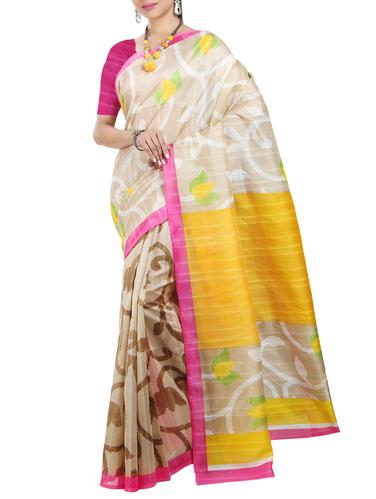 contrast border floral printed saree with blouse - 15435099 - Very Small Image - 1