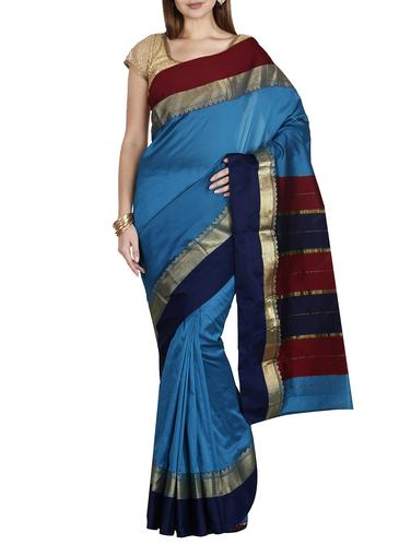 contrast zari border kanjivaram saree with blouse - 15435497 - Very Small Image - 1