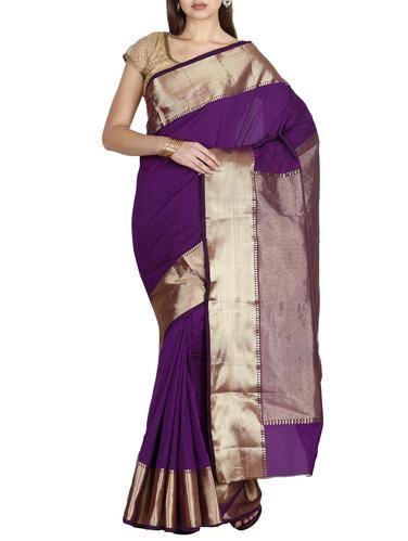 gold zari border kanjivaram saree with blouse - 15435502 - Very Small Image - 1