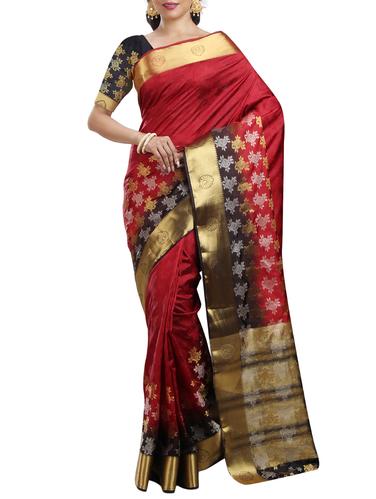 zari border floral kanjivaram saree with blouse - 15435512 - Very Small Image - 1