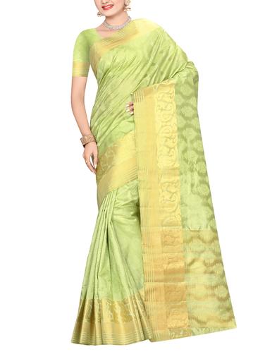 gold border green kanjivaram saree with blouse - 15435516 - Very Small Image - 1
