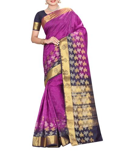 gold border floral kanjivaram saree with blouse - 15435518 - Very Small Image - 1