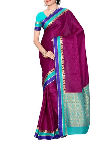 contrast border floral kanjivaram saree with blouse - 15435524 - Very Small Image - 1