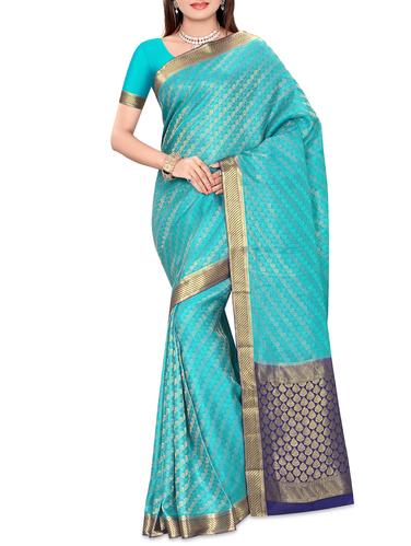 contrast zari border kanjivaram saree with blouse - 15435528 - Very Small Image - 1