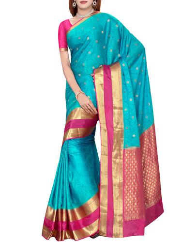 contrast border floral mysore silk saree with blouse - 15435533 - Very Small Image - 1