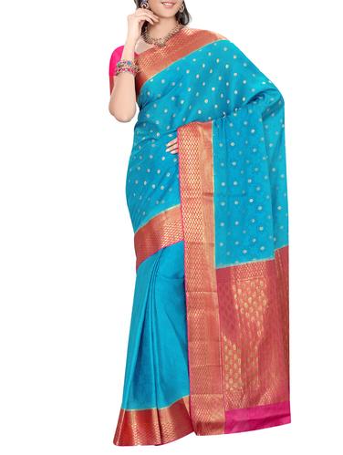 contrast border floral mysore silk saree with blouse - 15435534 - Very Small Image - 1