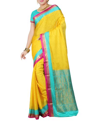 contrast zari border kanjivaram saree with blouse - 15435550 - Very Small Image - 1