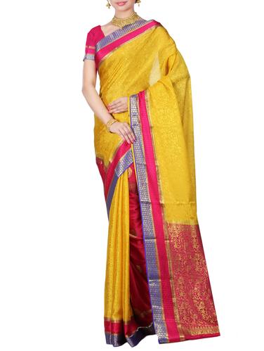 contrast border floral mysore silk saree with blouse - 15435553 - Very Small Image - 1