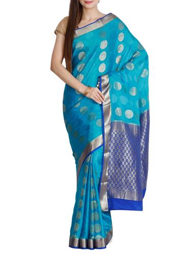 contrast border zari kanjivaram saree with blouse - 15435555 - Very Small Image - 1