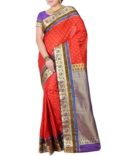 contrast zari border kanjivaram saree with blouse - 15435569 - Very Small Image - 1