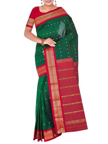 contrast border zari kanjivaram saree with blouse - 15435576 - Very Small Image - 1