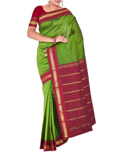 contrast zari border kanjivaram saree with blouse - 15435581 - Very Small Image - 1
