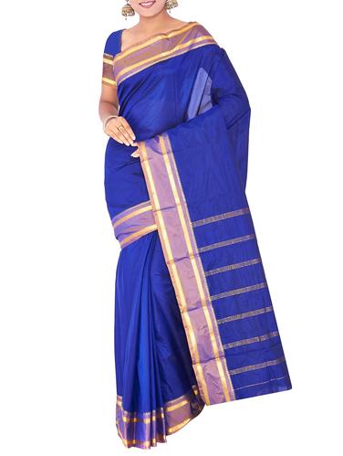 striped zari border kanjivaram saree with blouse - 15435582 - Very Small Image - 1