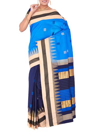 striped border geometrical kanjivaram saree with blouse - 15435585 - Very Small Image - 1