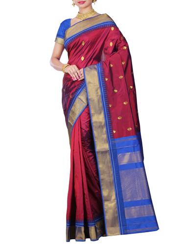 contrast zari border kanjivaram saree with blouse - 15435599 - Very Small Image - 1