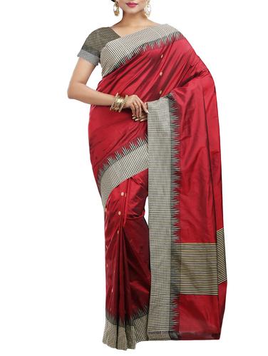 contrast striped border kanjivaram saree with blouse - 15435603 - Very Small Image - 1