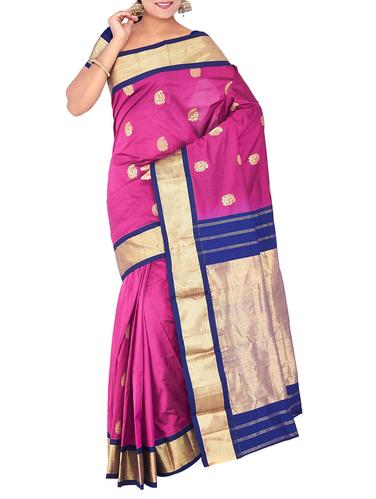gold border paisley kanjivaram saree with blouse - 15435608 - Very Small Image - 1