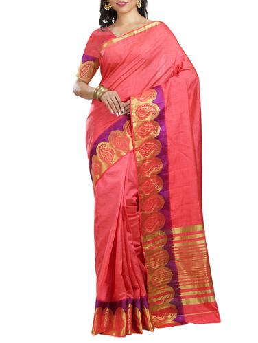 zari paisley border tussar saree with blouse - 15435625 - Very Small Image - 1