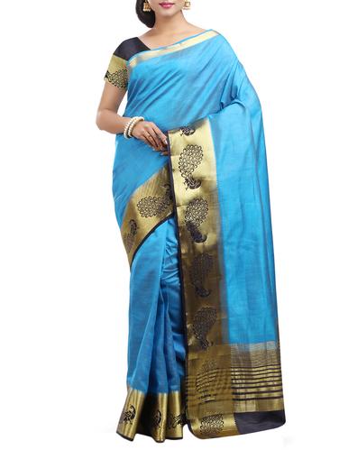 conversational zari border tussar saree with blouse - 15435627 - Very Small Image - 1