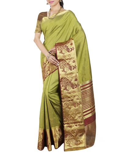 conversational zari border tussar saree with blouse - 15435630 - Very Small Image - 1
