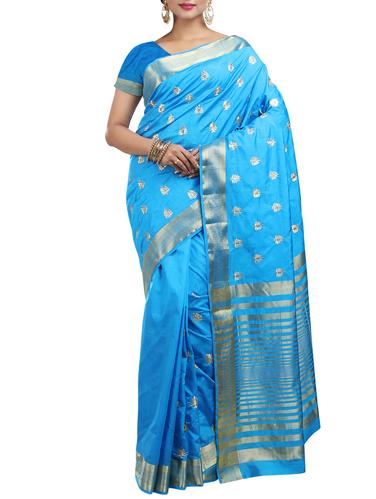 silver zari embroidered tussar saree with blouse - 15435635 - Very Small Image - 1