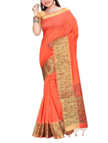 gold zari border tussar saree with tassels with blouse - 15435655 - Very Small Image - 1