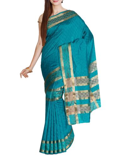 gold border checkered tussar saree with blouse - 15435660 - Very Small Image - 1