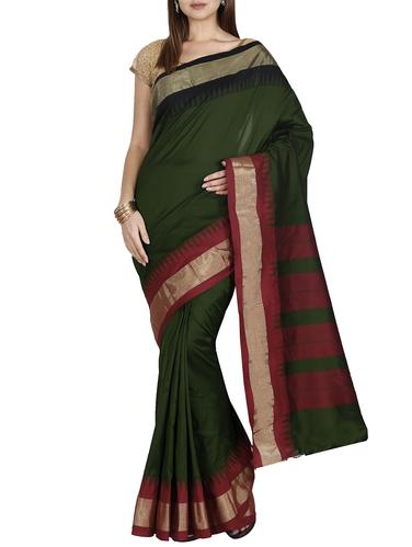 contrast striped border mysore silk saree with blouse - 15435667 - Very Small Image - 1