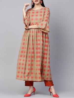 Flared bell sleeves kurta - 15435927 - Standard Image - 1
