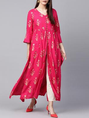 High slit foil printed kurta - 15435931 - Standard Image - 1