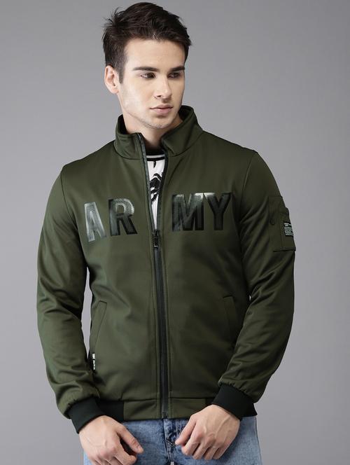 green faux polyester casual jacket - 15435953 - Standard Image - 1