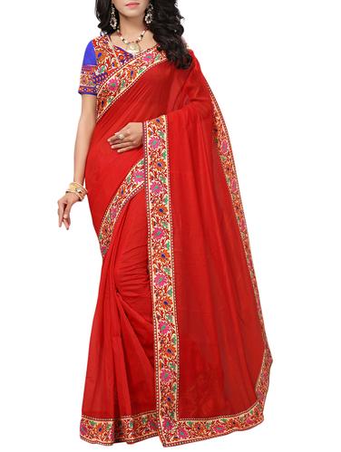 Floral lace chanderi saree with blouse - 15436044 - Very Small Image - 1