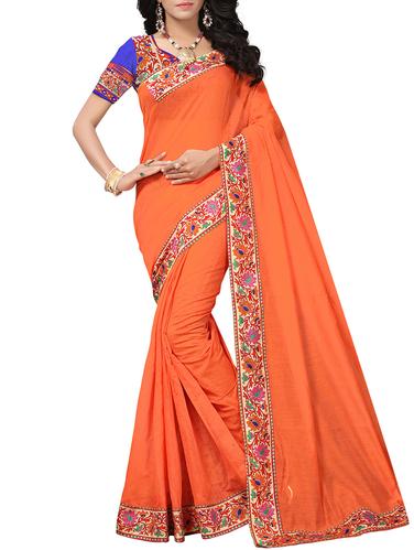 Floral lace chanderi saree with blouse - 15436046 - Very Small Image - 1