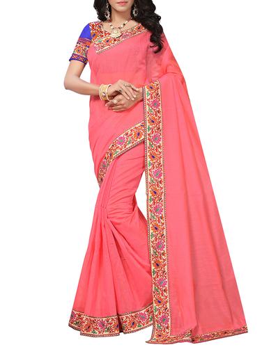 Floral lace chanderi saree with blouse - 15436047 - Very Small Image - 1